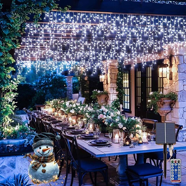 10M 400Leds Solar Icecle Curtain String Lights Christmas Outdoor
