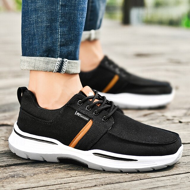 Men's Beige Canvas Sneakers with Brown Accents Comfortable LaceUp