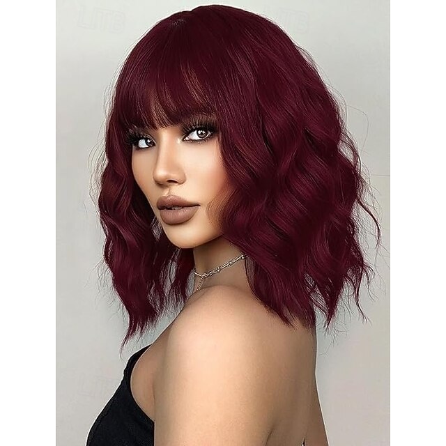  parrucca con frangia parrucche corte ondulate per donne lunghezza spalle parrucche caschetto ricce parrucche sintetiche resistenti al calore per cosplay uso quotidiano per feste