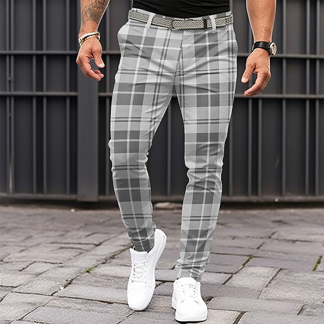  Herr Rutig Kostymbyxor Medium Midja Business Casual Formell Vardag Dragkedja Ficka Sommar Vår Höst 3D-tryck Blå Khaki grön Ljusgrå
