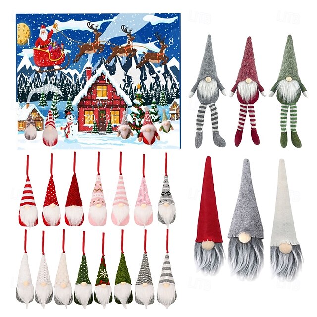Christmas Advent Calendar with Gnome Doll Decorations, 24 Pieces Gnome Decor Christmas Countdown Xmas Advent Calendar, Gonks Dwarf Doll Collectible Toy Figures 9