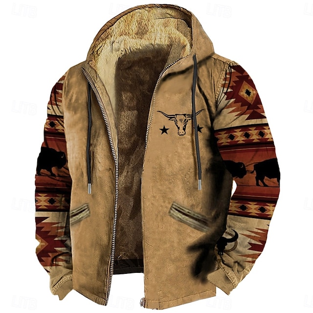  Per uomo Tribale Vello Felpa con cappuccio Felpe Felpa con cappuccio Manica lunga Felpa con cappuccio Con cappuccio Di tendenza Stampa 3D Abbigliamento di strada Marrone Verde A cordoncino Autunno