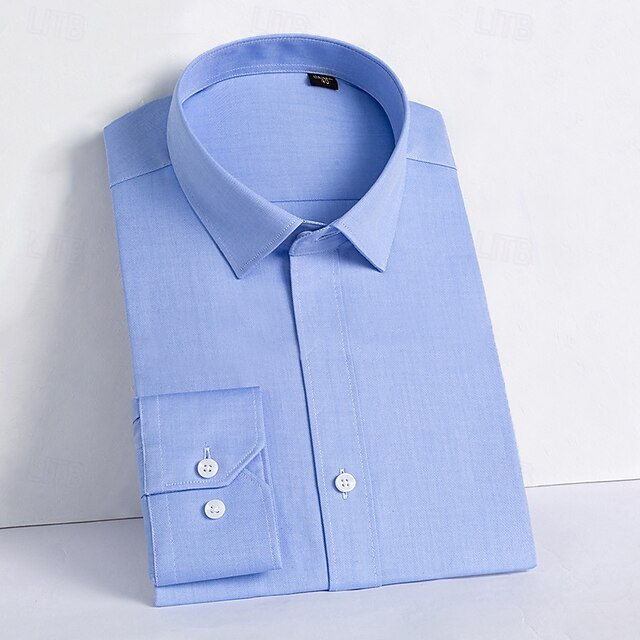 Men's Dress Shirt Button Up Shirt White Blue Long Sleeve Solid Color