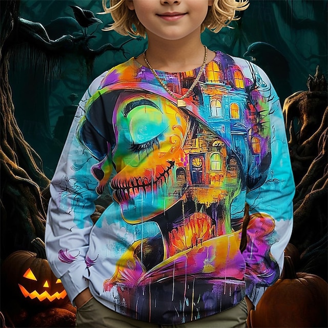  Pojkar 3D Grafisk Tecknat T-shirt Långärmad Vår Höst Mode Grundläggande Barn 4-12 år Rund hals Utomhus Ledigt Dagligen Normal