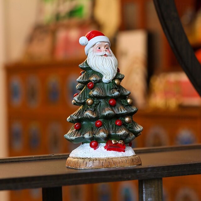 Christmas Resin Figurines, Santa Claus and Christmas Tree Desktop