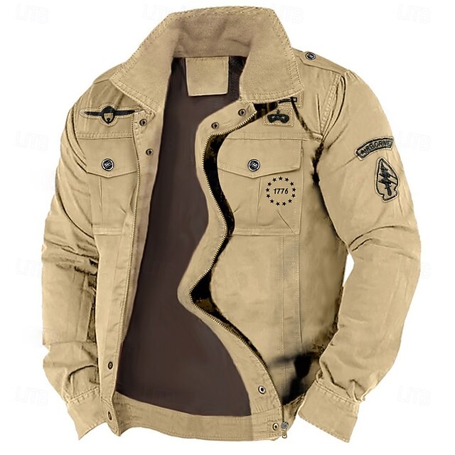 Letter Printed 1776 Vintage Casual Men's Jacket Coat Tactical Sports