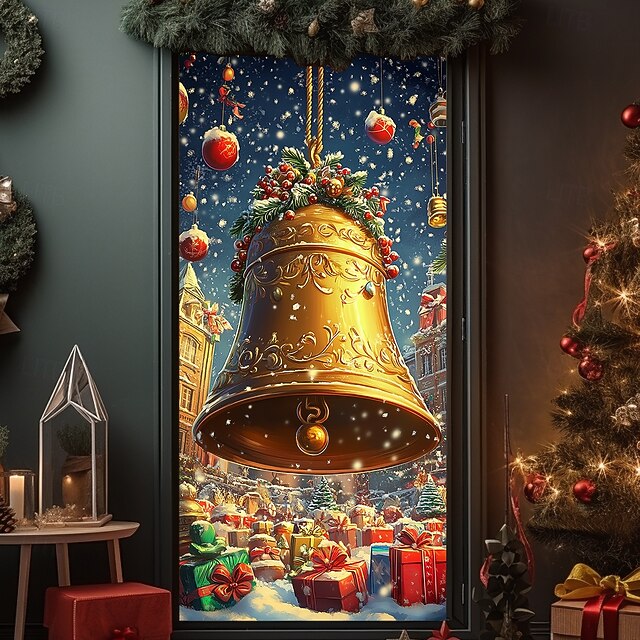 Christmas Door Decorations Door Covers Xmas Jingle Bells Door Tapestry