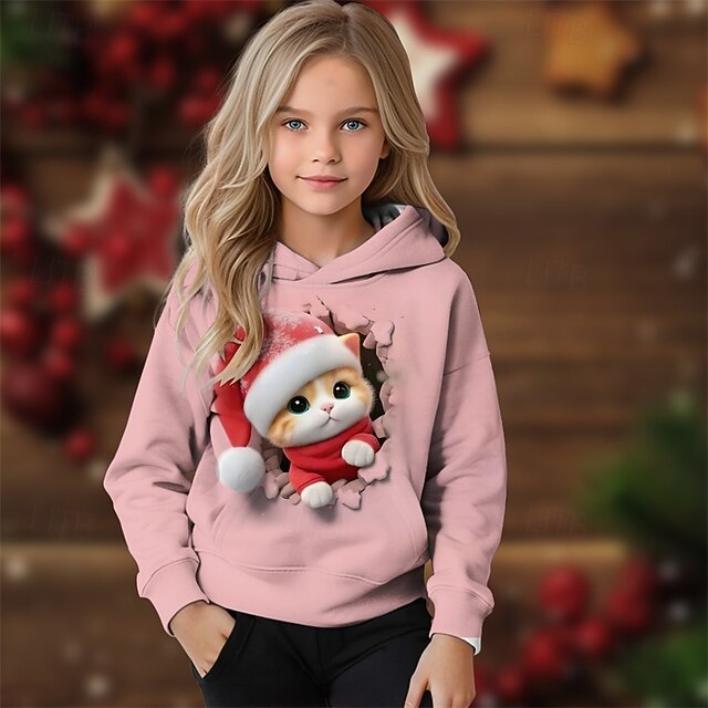  Crăciun Fete 3D Grafic Om de Zăpadă Hanorac cu Glugă Manșon Lung Toamnă Iarnă Modă Adorabil De Bază Poliester Copii 4-12 ani Capișon În aer liber Casual Zilnic Fit regulat