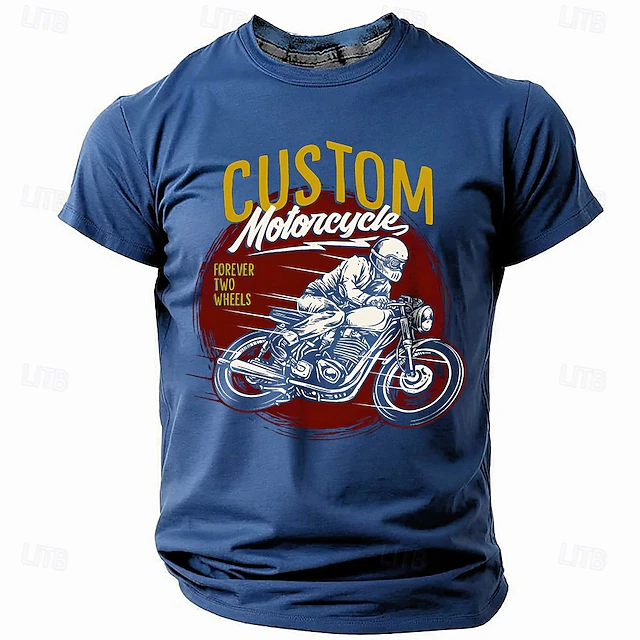 Men's Motorcycle T Shirt Short Sleeve T shirt 3D Print Crew Neck Shirt Fashion Athleisure Street Sports Outdoor Black Dark Blue Summer Spring Clothing Apparel S M L XL XXL XXXL 5