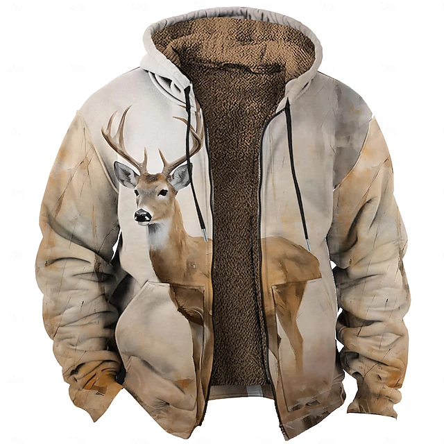 Men's Deer Fleece Hoodie Hoodies Fashion Daily Long Sleeve Hooded Vacation Sports Outdoor Streetwear Brown Drawstring Fall Winter Designer 5