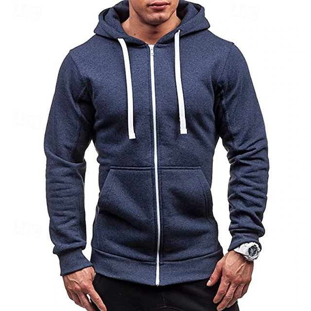 Men's Full Zip Hoodie Zip Up Hoodie Black Wine Navy Blue Light Grey Dark Gray Hooded Plain Zip Up Patchwork Pocket Sports & Outdoor Daily Holiday Polyester Streetwear Basic Casual Spring & Fall 15
