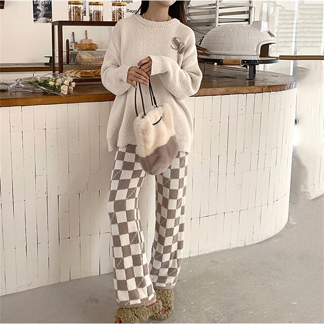 Women's Pajamas Loungewear 2 Pieces Graphic Warm Comfort Home Daily Fleece Warm Breathable Crew Neck Long Sleeve Pullover Pant Fall Winter Home Outfits 6