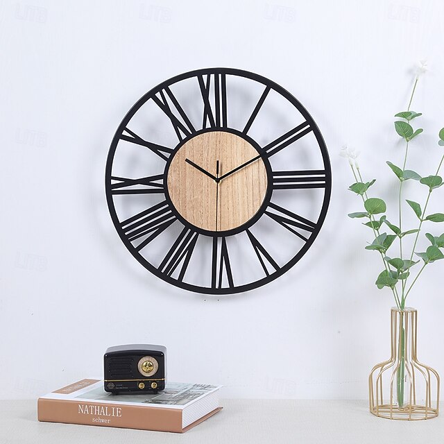 Wall Clock Art Simple Clock Outdoor Clock 16inch Iron Art Wooden Roman