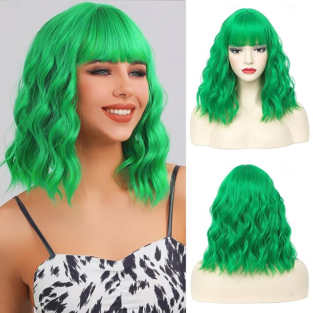  bob-peruukit naisille lyhyt kihara aaltoileva peruukki otsatukkalla olkapäiden pituus lyhyt bob-peruukki naisille tytöille synteettinen peruukki cosplay joulujuhlaperuukit St.patrickin päivän peruukit