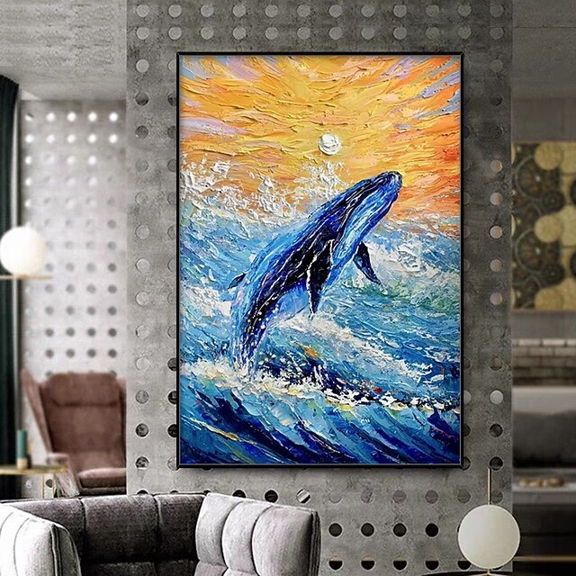 Mintura Handmade Whale Animal Oil Paintings On Canvas Modern Wall Art