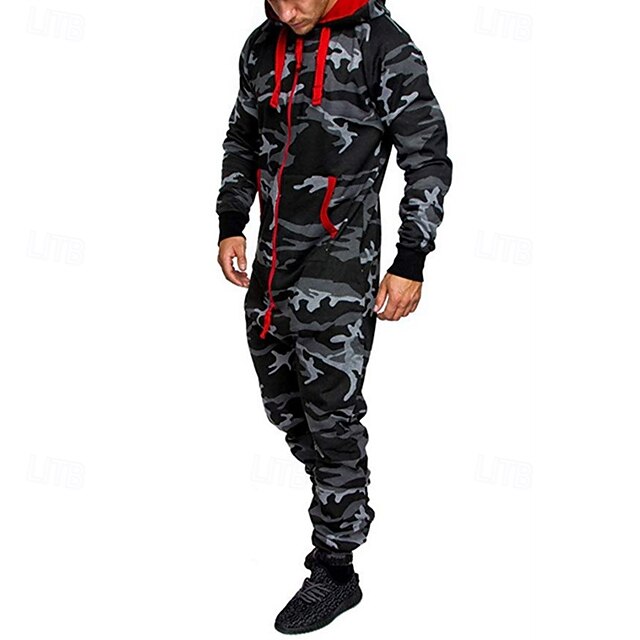 Men's Tracksuit Jumpsuit Full Zip Onepiece Casual Fall Long Sleeve