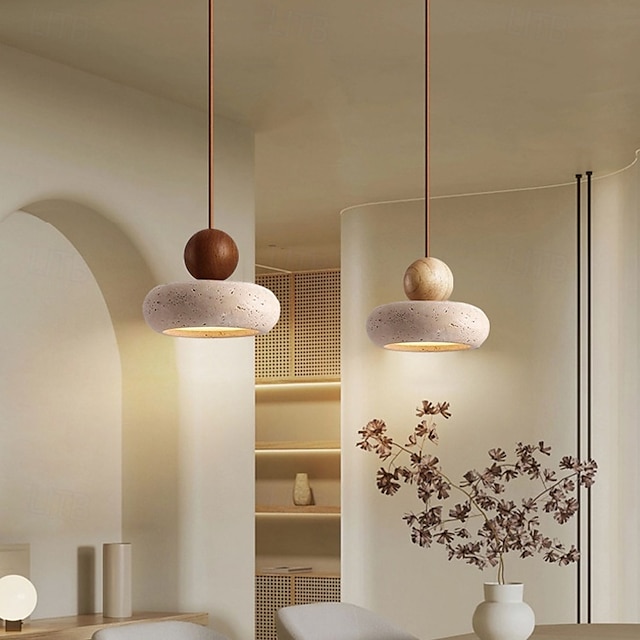  lampadario a sospensione da comodino in stile wabi-sabi, travertino giallo, piccola luce pendente 85-265v