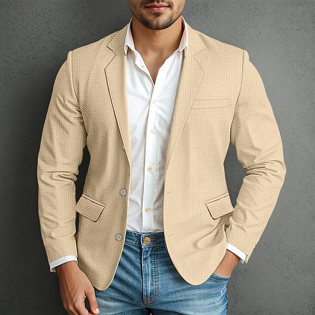  jaqueta masculina waffle blazer casaco esportivo formal casamento aniversário elegante moda primavera&blazer de tecido waffle de outono, simples, de dois botões, marrom escuro, preto, verde
