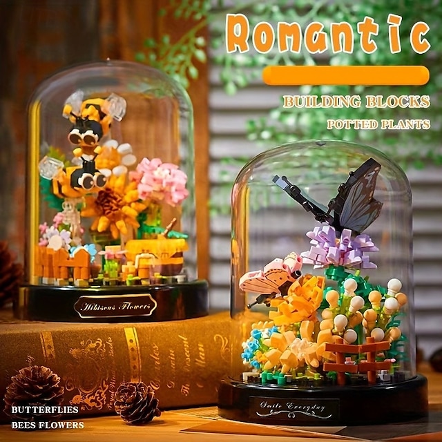  blocs de construction bouquet immortel décoration de bureau à domicile ornements cadeaux de Noël assemblage blocs de construction jouets cadeaux d'Halloween bricolage fait à la main épissage jouets