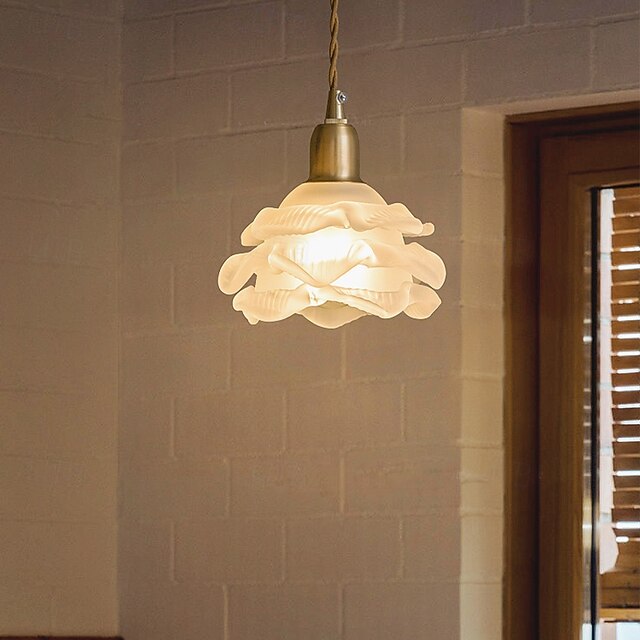 Retro Ceiling Lighting Flower Style Glass Hanging Lamp Lampshade White