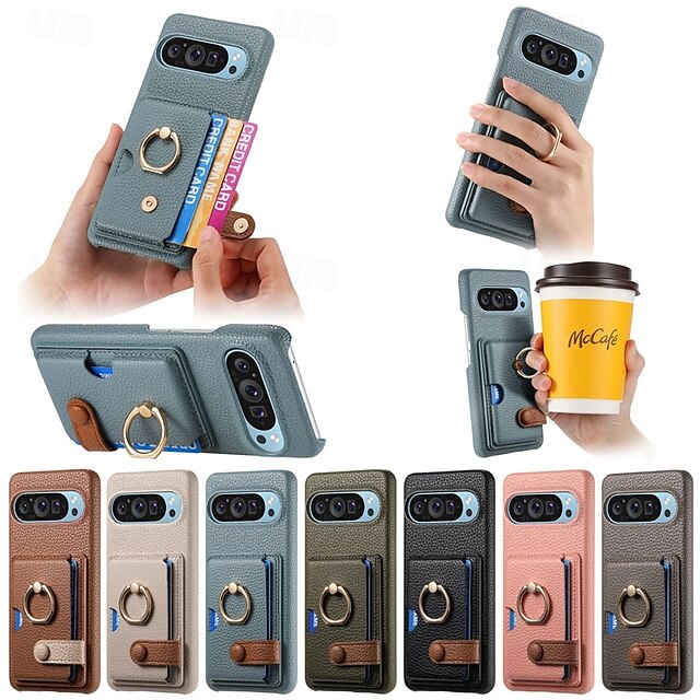  טלפון מגן עבור Pixel 9 Pro Pixel 9 Pro XL Pixel 8 Pro Pixel 8 פיקסל 9 Pixel 7 Pixel 7 Pro Pixel 6 Pixel 6 Pro כיסוי אחורי מחזיק טבעת חריץ לכרטיס עמיד בזעזועים רטרו TPU עור PU