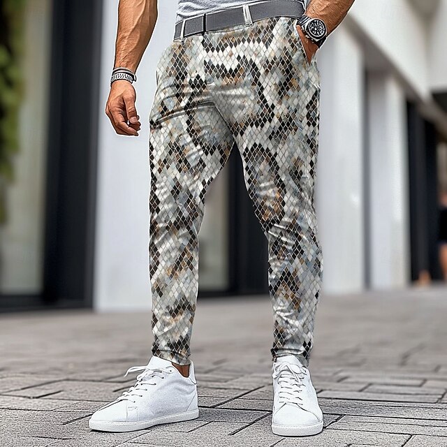Men's Snakeskin Dress Pants Mid Waist Fashion Business Casual Formal Outdoor Street Zipper Pocket Summer Spring Fall 3D Print Silver4