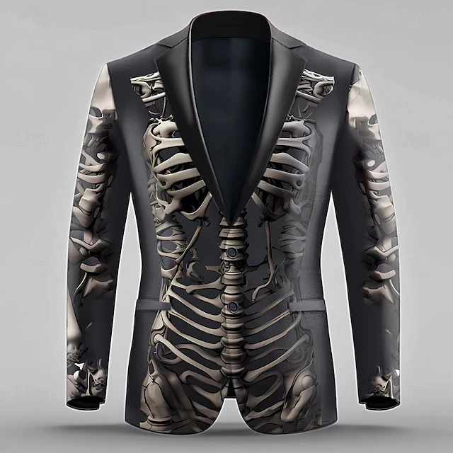 Men's Cool Skulls Long Sleeve Turndown Artistic Dark Performance Party Evening Wear Buttons 3D Print Multi Pocket 5