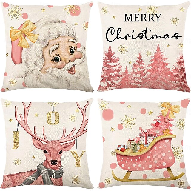Christmas Decorations Santa Decorative Toss Pillows Cover 4PC Soft