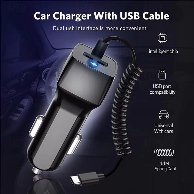 Spring USB Car Charger With Micro USB Type C Cable Fast Charging Quick