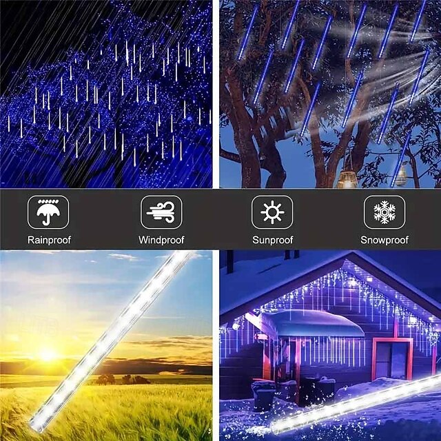 1 Pc solar meteor shower light 30cm * 8 tubes 192 Leds Beams Christmas