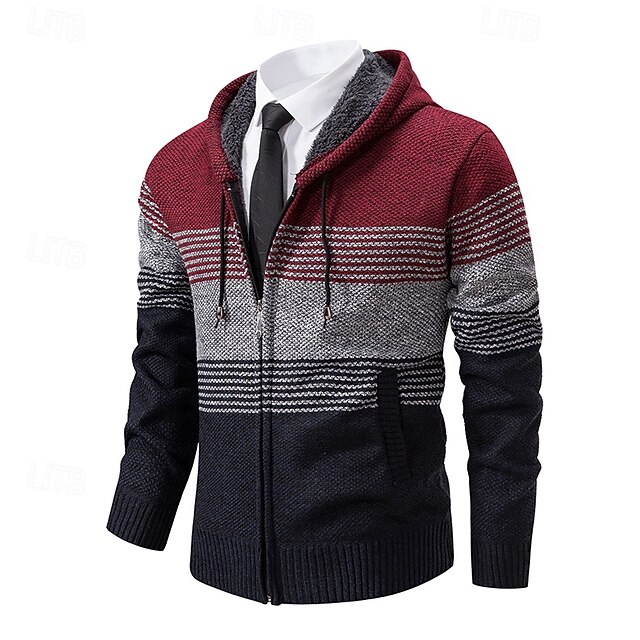 Men's Cardigan Zip Sweater Chunky Knit Regular Zipper Pocket Solid