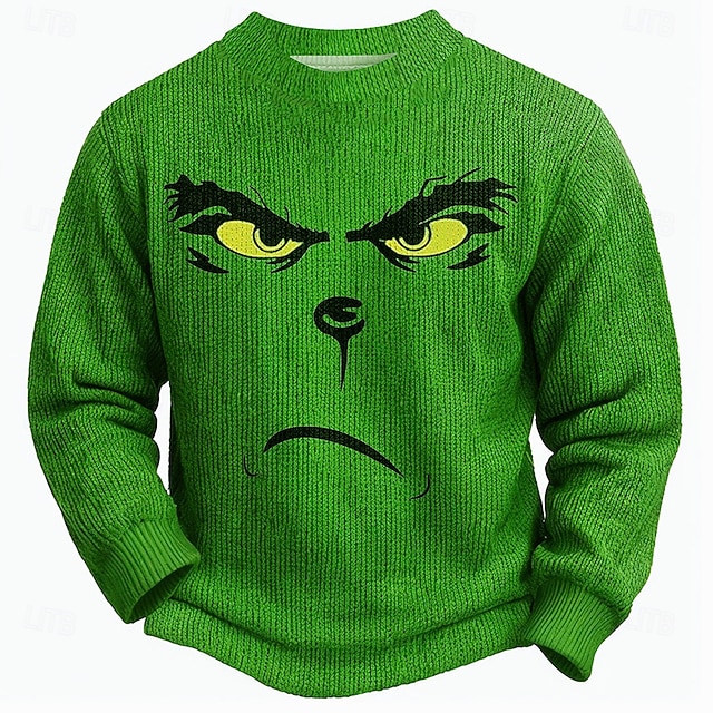  Suéter navideño feo, divertido, para hombre, jersey tejido, térmico, para fiesta, noche, nochevieja, manga larga, cuello redondo, otoño, invierno, primavera, verde hierba, jade, tallas S, M, L