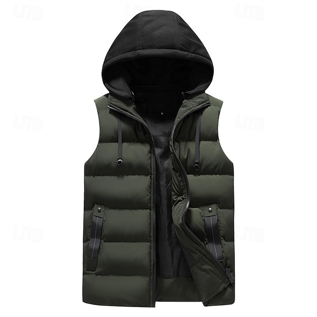  Homme Gilet matelassé Gilet à capuche du quotidien Rendez-vous Vacances Mode Décontractées Automne hiver Poche Polyester Chaud Confortable Couleur unie fermeture Éclair Capuche Standard Noir Vert
