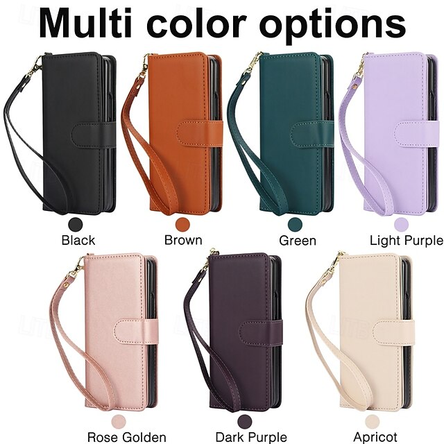 telefono Custodia Per Piegatura a Z 7 Z Fold 6 Z Fold 5 Z Fold 4 Z Fold 3 Copertura Posteriore con Supporto Con Cinturino da Polso Slot per Carte Retrò TPU Pelle PU