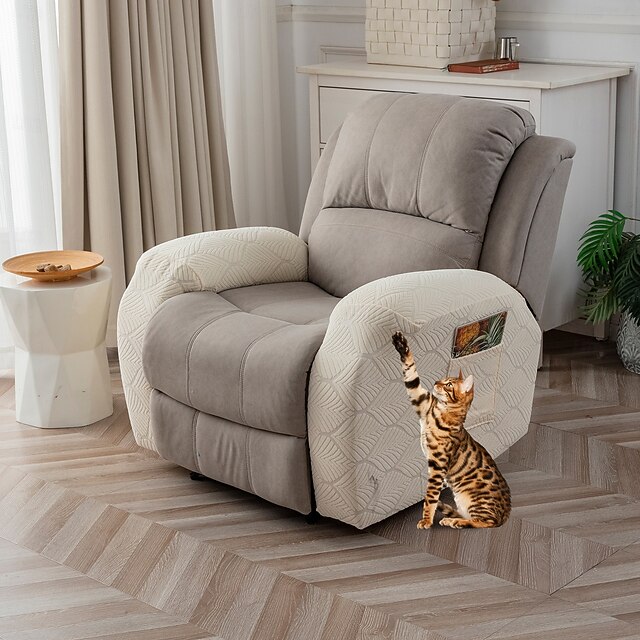 Housse De Fauteuil Inclinable En Fausse Fourrure – Lavable, Antidérapante – 4 Pièces Gris Clair