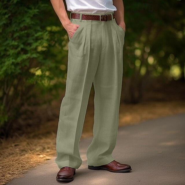 Men's Linen Fabric Pants Flat Front Meadow main image 0