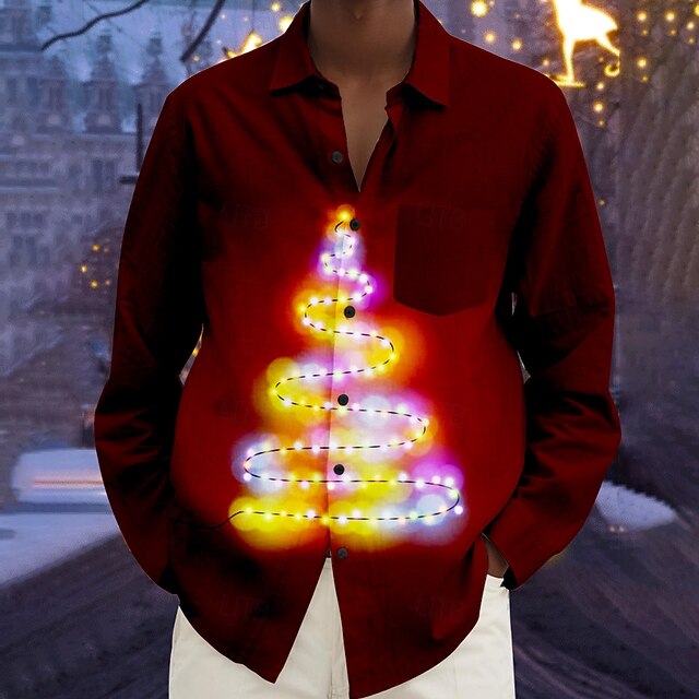 Christmas Lanterns Hawaiian Resort Men's Button Up Shirt Beach Shirt