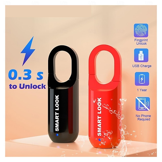  Smart Lock Fingerprint Lock Mini Fingerprint Lock Smart Padlock Biometric Electronic Lock Keyless USB Charging