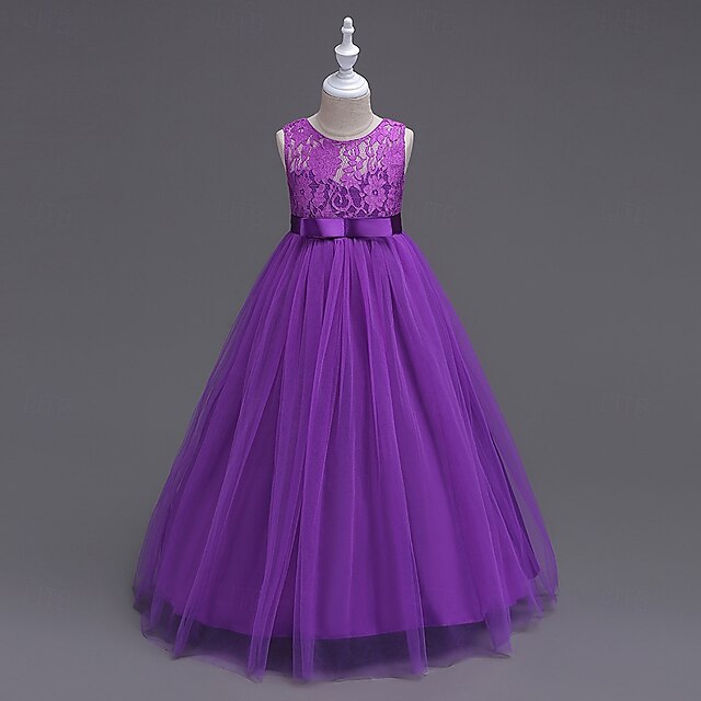  Enfants Fille Robe de cosplay Robe de fête Couleur unie Sans Manches Utilisation Mariage Noël Maille Dos Nu Patchwork Magnifique Doux Polyester Maxi robe soirée Robe Évasée Robe en Tulle Hiver 4-12