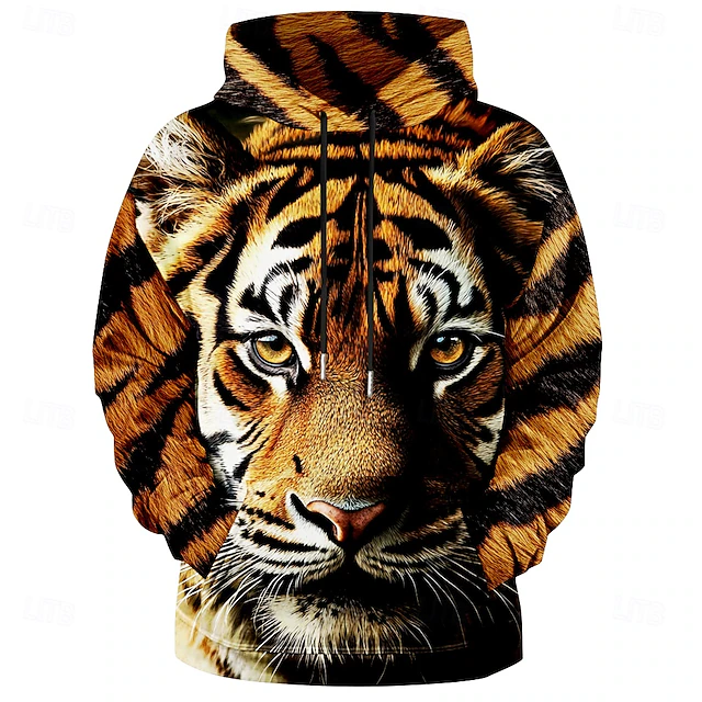 Men's Tiger Hoodie Hoodies Sweatshirt Daily Casual Long Sleeve Hooded Vacation Sports Outdoor Streetwear Orange Print Front Pocket Spring & Fall Designer4