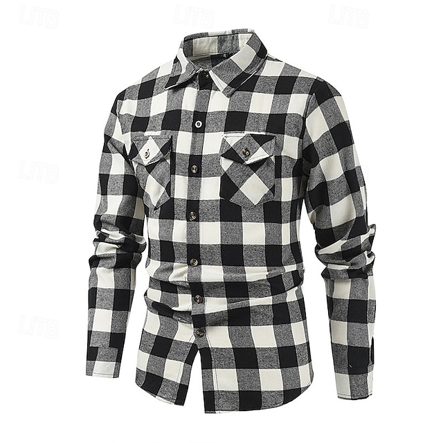  Men's Shirt Flannel Shirt Overshirt Plaid Outdoor Street Black Red Blue Long Sleeve Spring &  Fall Clothing Apparel