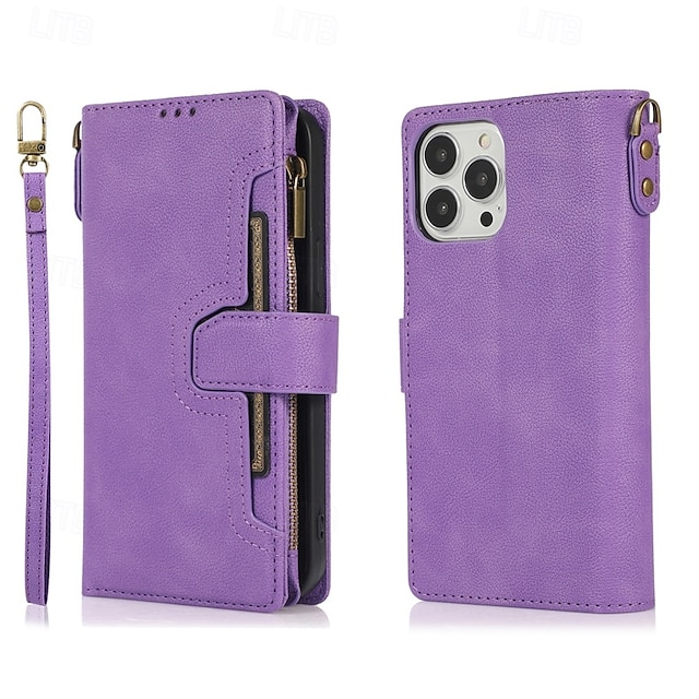  téléphone Coque Pour iPhone 14 Pro Max Plus iPhone 13 12 11 Pro Max Coque à Rabat avec Support Avec Dragonne Emplacement Carte Rétro TPU faux cuir