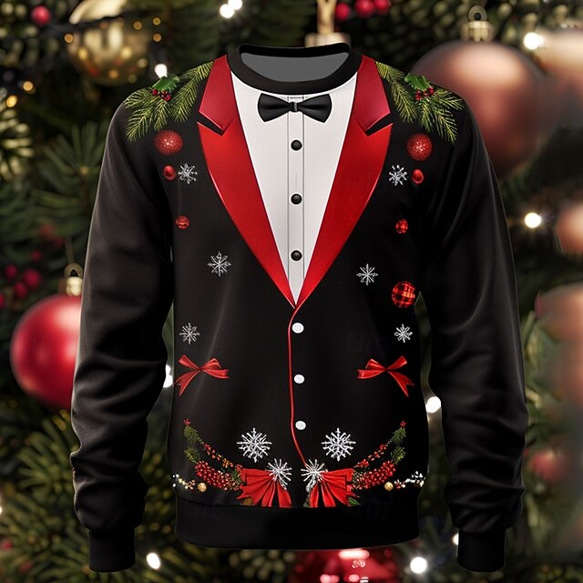 Christmas Men's Unisex Bowknot Bow tie funny christmas Sweatshirts Sweatshirt Sweatshirt Long Sleeve Sweatshirt Crew Neck Fashion Daily Party 3D Printing Party Christmas Holiday Crewneck 3D Print 3D4