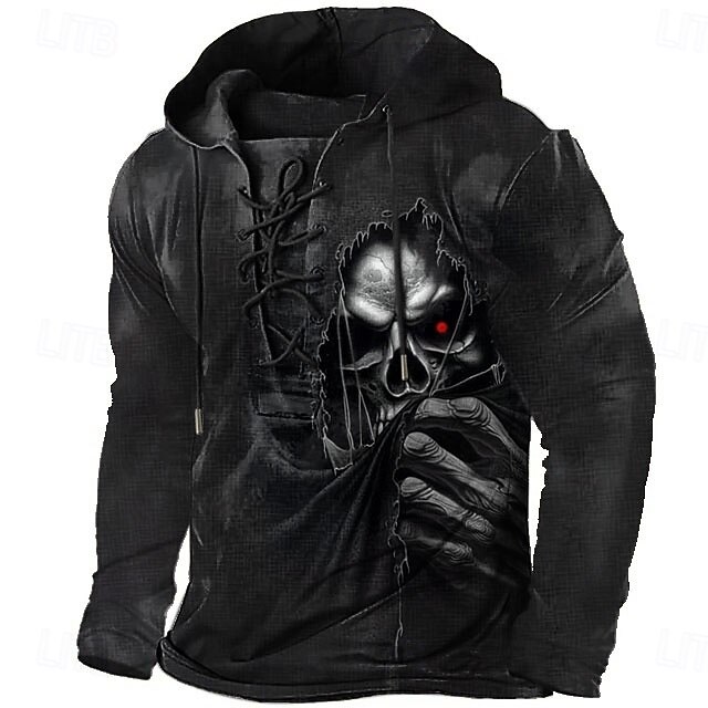 Men's Cool Skulls Hoodie Hoodies Sweatshirt Fashion Cool Long Sleeve Hooded Vacation Travel Streetwear Black Drawstring Fall Winter Designer4