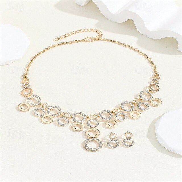  Bridal Jewelry Sets Two-piece Suit Zircon Rhinestone 1 Necklace Earrings Women's Elegant Vintage Personalized Cute Geometrical Precious Blessed Round Jewelry Set For Wedding Party Party Evening