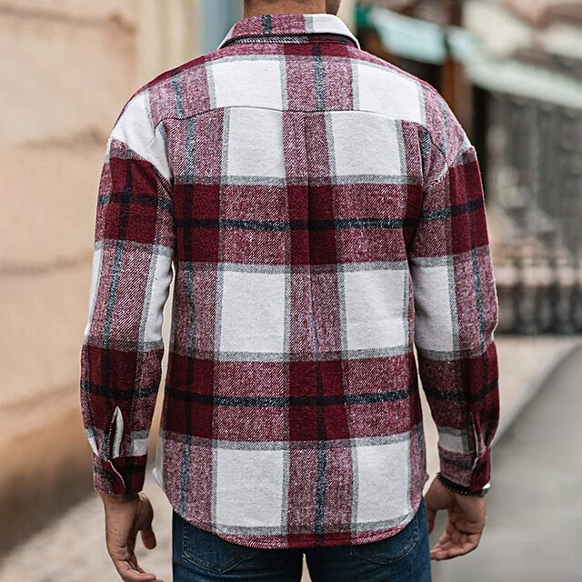 Men's Shirt Flannel Shirt Overshirt Red Blue Green Khaki Long Sleeve