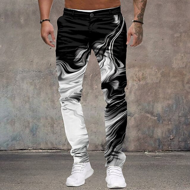 Men's Flowing Quicksand / Liquid Dress Pants Mid Waist Business Casual Formal Home Dailywear Zipper Pocket Summer Spring Fall 3D Print Black And White4