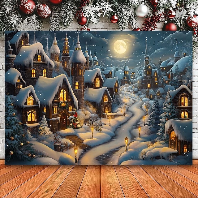  juledekorasjoner hengende billedvev snø byvegg kunst xmas stor billedvev veggmaleri dekor fotografi bakteppe teppe gardin hjem soverom stue dekorasjon