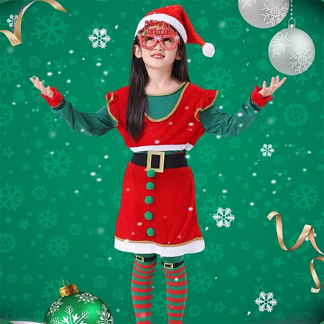 Kids Girls' Dress Ugly Long Sleeve Performance Party Patchwork Adorable Costume Polyester Midi