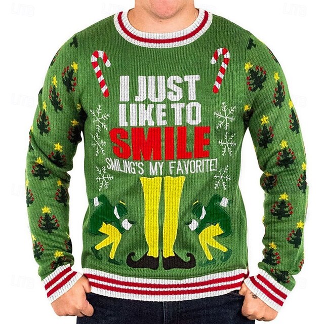 Ugly Christmas Sweater Men's Funny Sweaters Letter Snowflake Knitting Print Pullover Jumper New Years Eve Sweater Outdoor Daily Long Sleeve Crewnecks Green Fall Winter S M Ls4